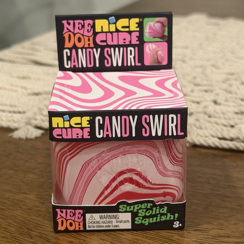 Nee Doh Nice Cube Candy Swirl Super Solid Squish Squeeze Toy Pink/White